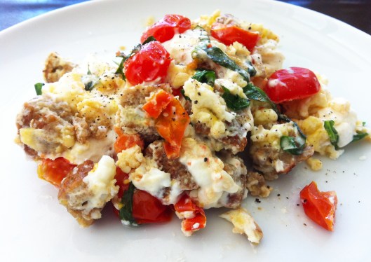 Basil and Goat Cheese Egg Scramble