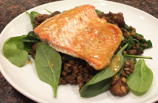 Salmon Over Vanilla Balsamic Lentils